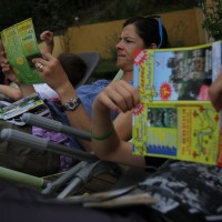 S and the boys read through several dozen flyers to pick the best canoe outfitter for our journey down the Dordogne River.