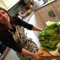Bible study friend Laurie and her lettuce in Brussels