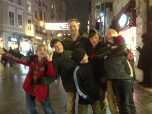 Horsing around on Istiklal street in Istanbul with Daniel and Michael and their dad Bill.