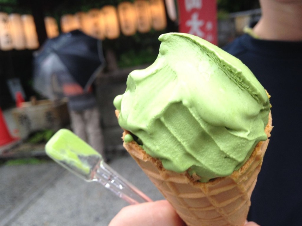 Leafy green tea ice cream in Kyoto, Japan. Satisfaction.