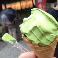Leafy green tea ice cream in Kyoto, Japan. Satisfaction.